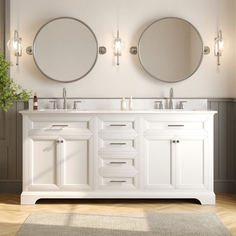 DeerValley 72'' Bathroom Vanity Double Sink Top with Backsplash, Fully ...
